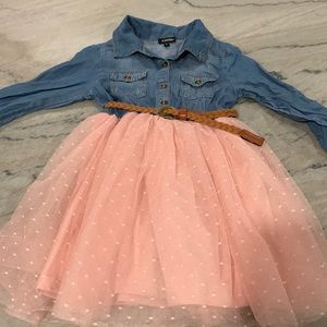 Zunie denim top, long sleeve dress with belt